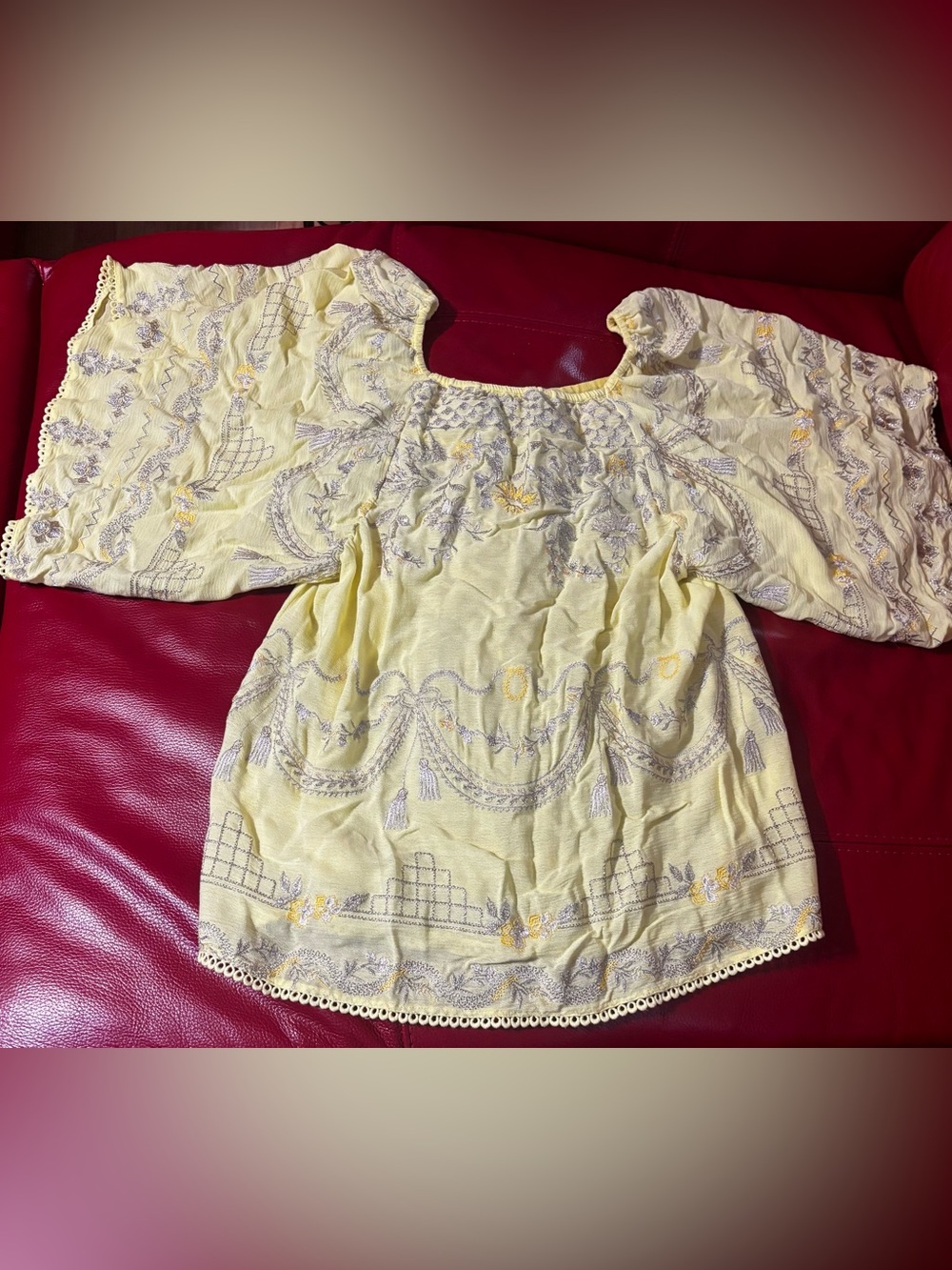 Hale Bob Medium Embroidered Boho Yellow top blouse